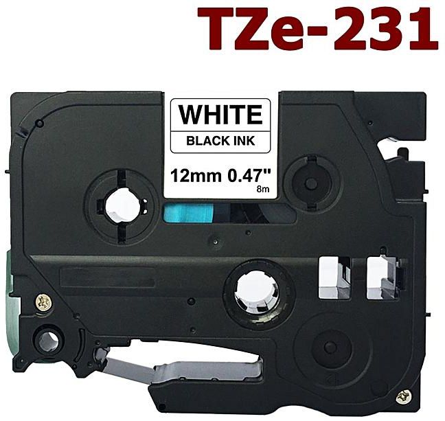 Brother Compatible TZ231 P-Touch For PT2210 PT2300 12mm Gloss Black/White Tape 