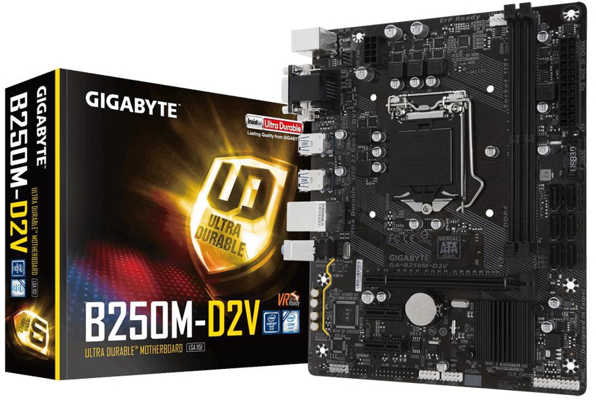 Gigabyte GA-B250M-D2V 7th 6th Gen Intel LGA 1151 DDR4 VGA DVI USB 3.1 Micro ATX Ultra Durable Motherboard