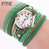 LEATHER WOMEN WATCH, WITH GOLDEN CHAIN - GREEN COLOR