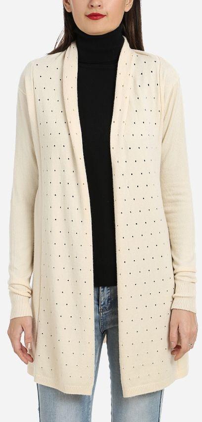 FREE GIRL Perforated Long Cardigan - Beige