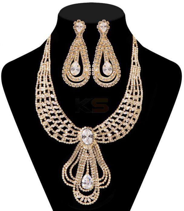 NEOGLORY Alloy 14K Gold Plated With Zircon&Rhinestone Necklace/Earrings Jewelry Set