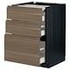 METOD / MAXIMERA خزانة قاعدة مع سطح عمل/٣ أدراج, أسود Enköping/بني شكل خشب الجوز, ‎60x60 سم‏ - IKEA