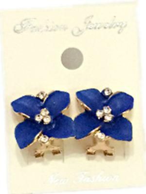 Korean Flower Shape with Rhinestones Earrings (Elegant Blue)