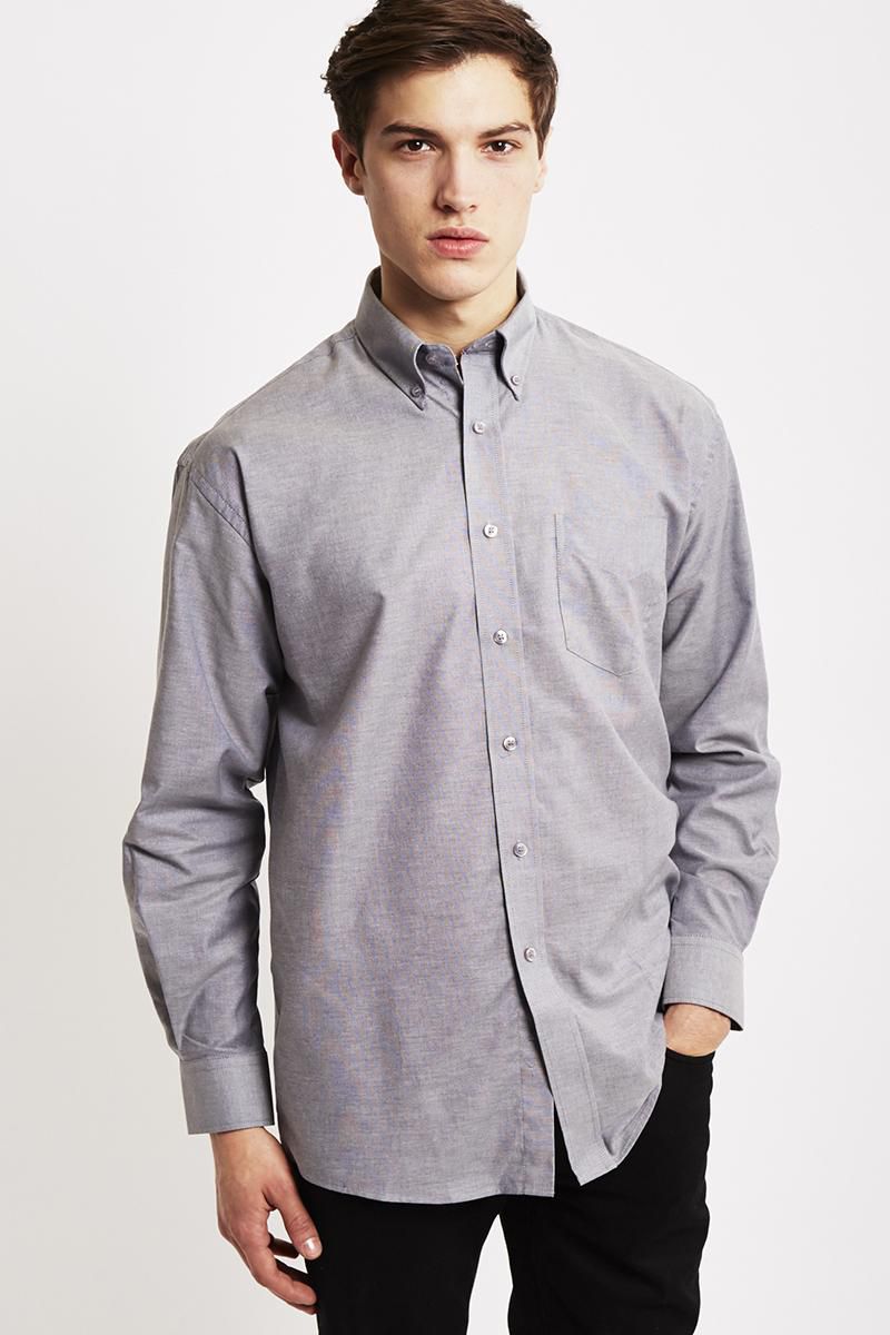 The Idle Man Long Sleeve Oxford Shirt Grey