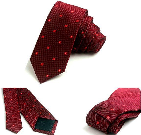 Men Skinny Tie With Dots Burgundy Color