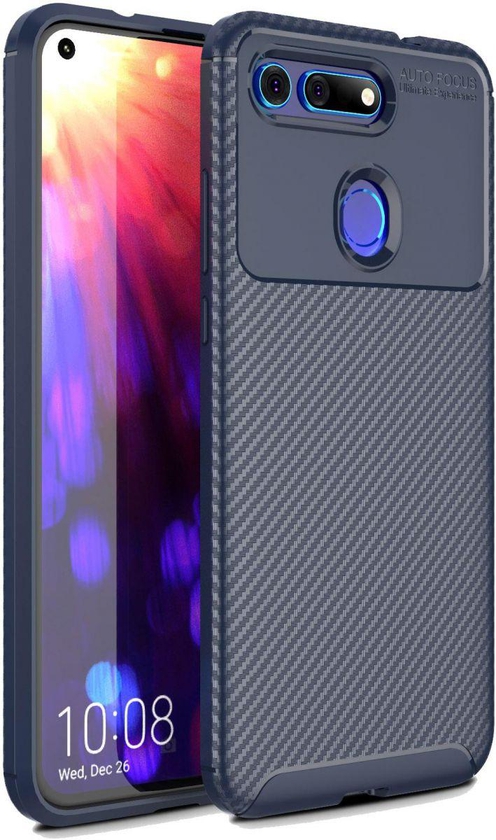 Honor View 20 case rubber carbon pattern soft tpu shockproof cover - Navy