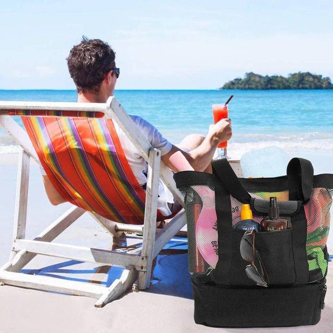 Mesh Sport Beach Picnic Shoulder Storage Bag Handbag Black