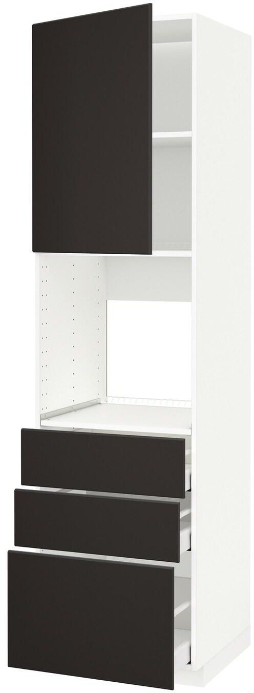 METOD / MAXIMERA High cab f oven w door/3 drawers, white, Kungsbacka anthracite, 60x60x220 cm
