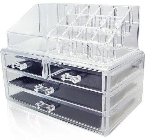 Makeup Box & Organizer With 4 Tier Drawer - 16 Grid Stackable Cosmetic Box