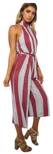 Zaful Women Vertical Stripe Backless Rompers - Colormix