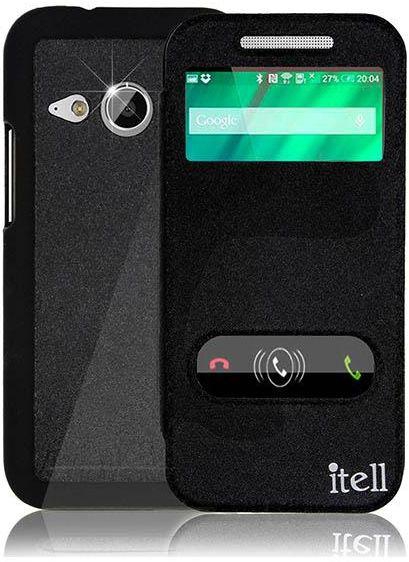 iTell Full Protection S-View Window Flip Case Cover compatible with HTC One (M8) Mini - Black
