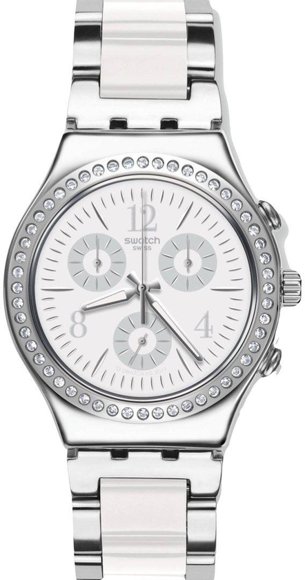 Swatch Silver Stainless Steel Band White Dial Wrist Watch For Women