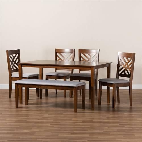 Norah 6PCE,Table, 4-Chair & Banquette Dining Set, Brown- WD528