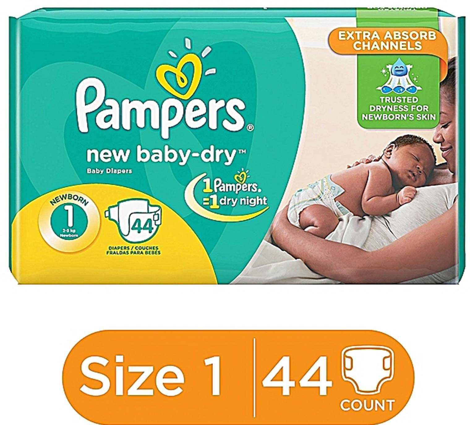 Pampers Baby Dry Diapers NB-Small Size (46 Count)