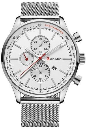 Men's Water Resistant Stainless Steel Analog Watch 8227 - 47 mm - Silver