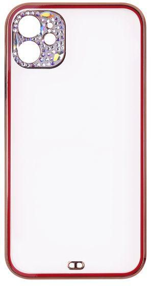 IPhone 12 - Shockproof Transparent Cover With Colored Frame & Golden Border - Red