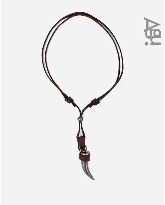 Agu Tusk Leather Necklace - Brown