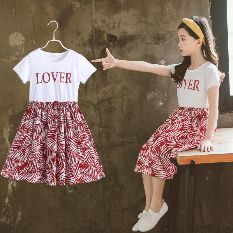 Girls Dress White Top Floral Design Skirt One-Piece - 6 Sizes (Black - Red)