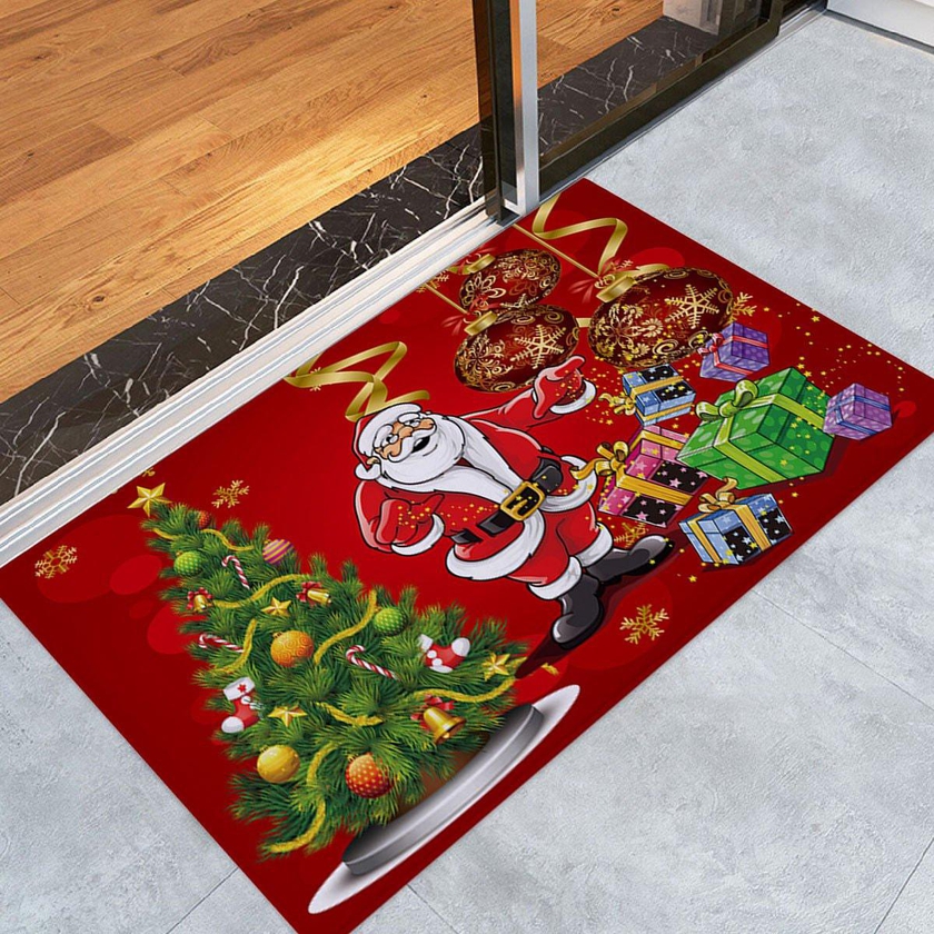 Christmas Tree Santa Baubles Pattern Anti-skid Water Absorption Area Rug - W16 Inch * L24 Inch