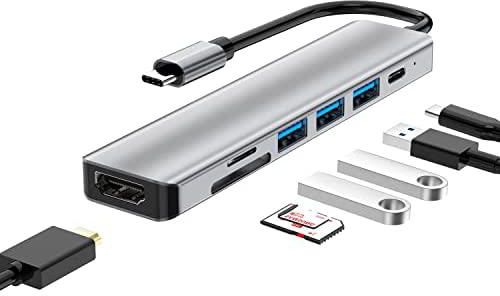 موزع USB C، قاعدة شحن، موزع نيكومي 7 في 1 من النوع C مع منفذ HDMI 4K، 2 منفذ USB 3.0، منفذ USB C 3.0، قارئ بطاقات SD/TF، توصيل طاقة 87 واط PD USB-C للاجهزة ذات الوظائف الكاملة