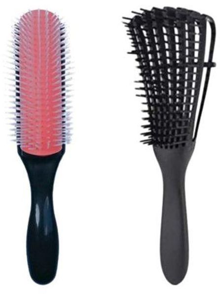 Curly Hair Brush - Black & Black + Detangling Brush- Silicone - Black