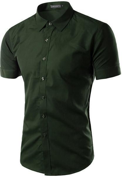 b'Men Short Sleeved Shirt, Slim Fit Shirt, Dark Green'