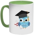 Graduation Owl Printed Coffee Mug Green/Blue/White 325ml