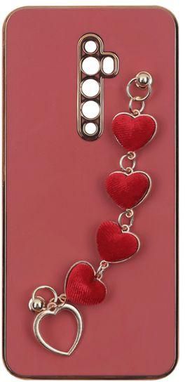 Oppo Reno 2F / 2Z - Silicone Cover With Gold Frame And Heart Velvet Chain