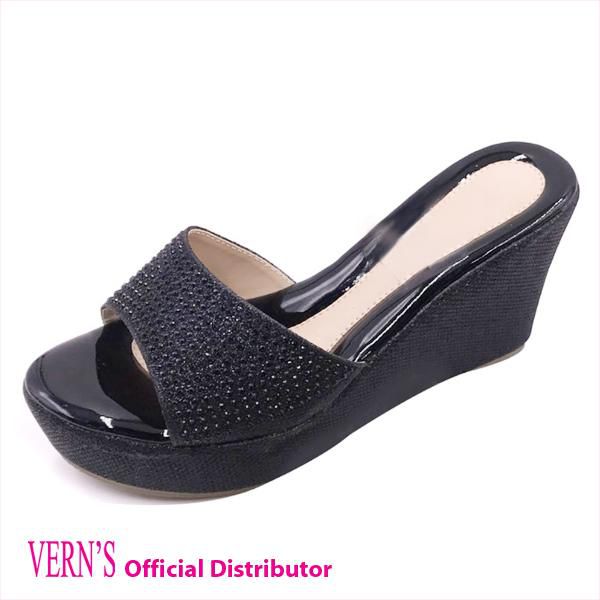 VERN'S -Glitters Fashion Comfort Wedges S05079910 - 7 Sizes (Black - Gold)