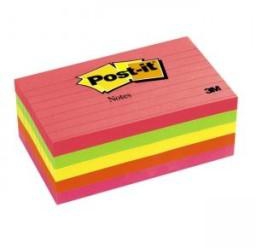Post-it® Notes 3"x5", Neon Colors, Lined, 100 Sh/Pad, 5 Pads/Pack, [Ref: 635-5AN]