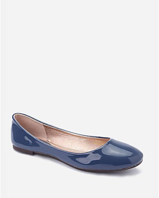 Shoe Room Basic Leather Ballerina - Navy Blue