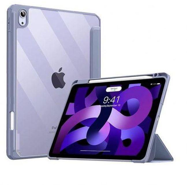 Hybrid Slim Case For IPad Air 5th Generation (2022) / IPad Air 4th Generation (2020) 10.9 Inch - [Built-in Pencil Holder] Shockproof Cover With Clear Transparent Back Shell, Lanvder