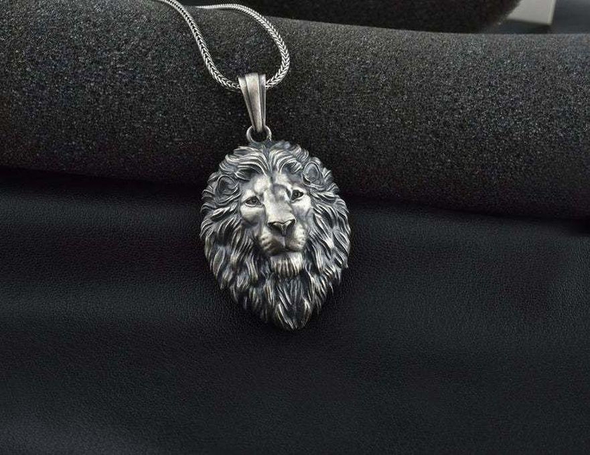 Metal Lion Head Pendant Necklace With Nice Chain-SILVER-Necklace