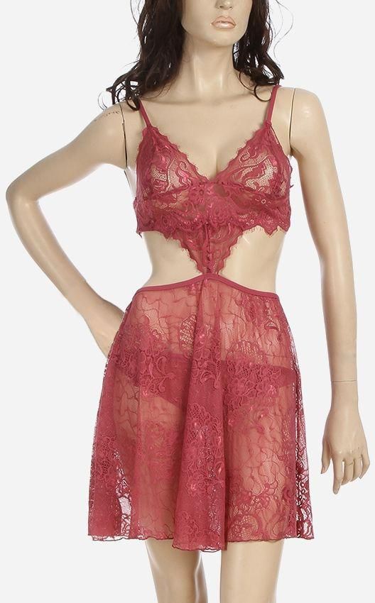 MS Fashion Solid Lace Babydoll - Dusty Rose