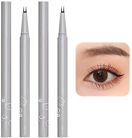 2Pcs Double Tip Eyeliner Pen, Aerbee Lower Lid Brush Tip Liner, Waterproof Anti-Smudge Black Brush Slim Eye Liner Eyeliner Pen for Girls women