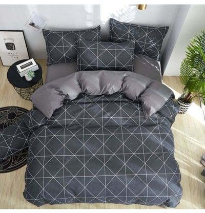 4-Piece Printed Duvet Cover Set Polyester Grey Single