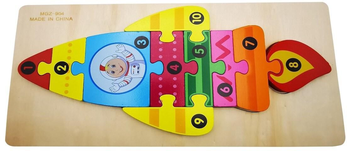 Early Learing Wooden 3D jigsaw puzzle for kids  with numbers in Rocket Shape with Bright Color