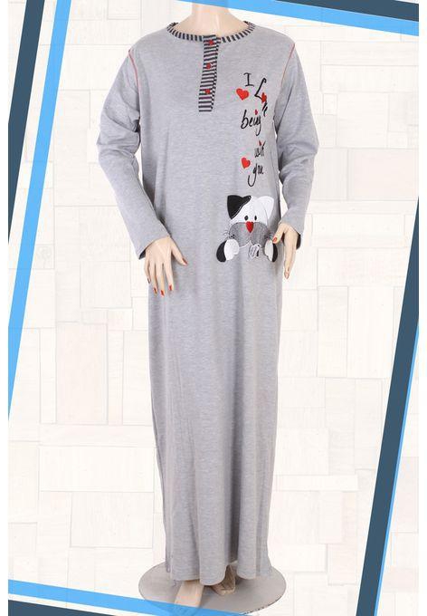 Cotton Plus Printed Night Gown - Grey