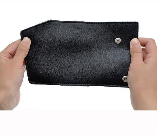 محفظة مفاتيج, وبطاقات مصنوعة من جلد البقر- اللون أسود