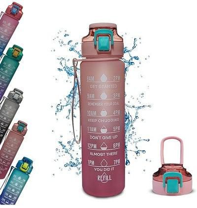 Hanso Sports Water Bottle, Bpa Free Leak-Proof Motivational Water Bottle 900 Ml (Pink)