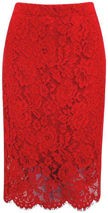 Quality Lace Ladies Pencil Skirt-RED