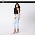women‘s skinny jeans high waist stretch embroidered hole jeans trousers -light blue