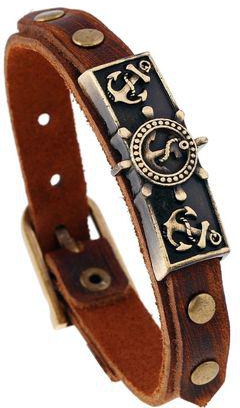 Fashion Brown Leather Surfer's Nautical Anchor Bracelet