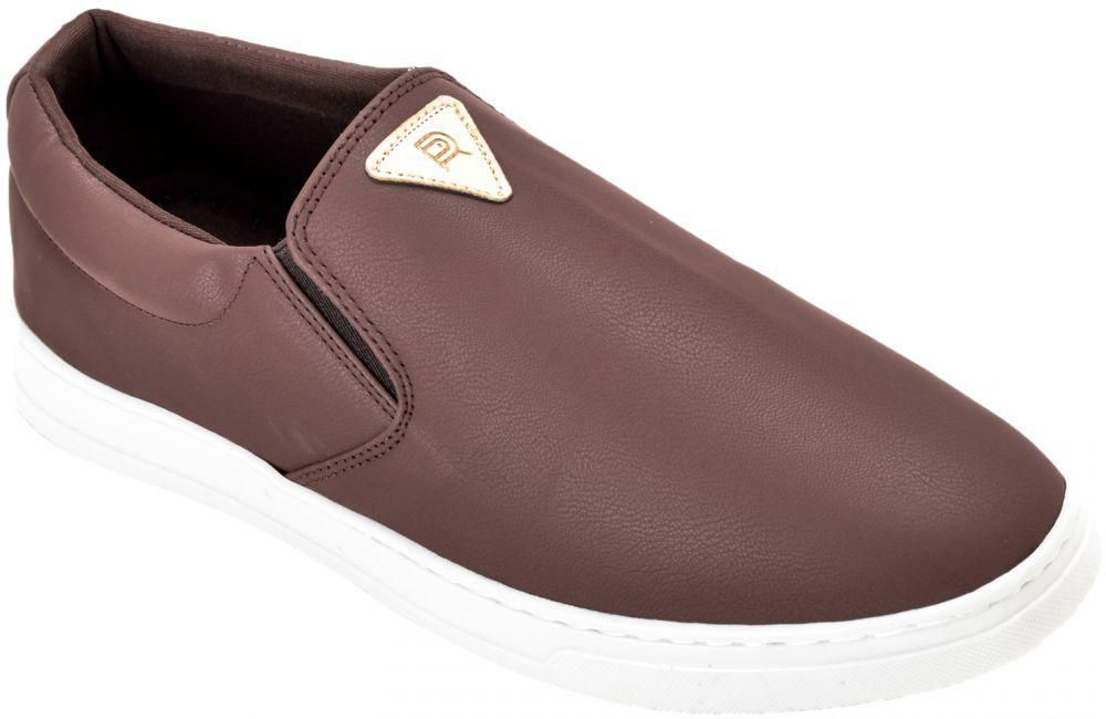 Rokatti Faux Leather Elastic Side Panels Slip-on Sneakers for Men - Brown
