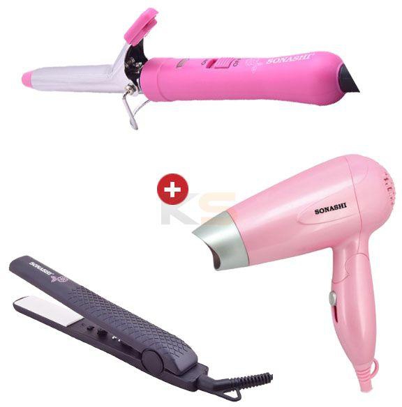 [Bundle Offer] Sonashi Travel Hair Dryer + Ceramic Hair Straightener + Hair Curler