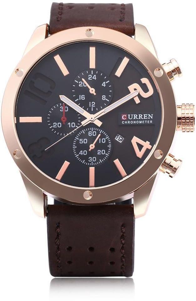 Curren Brand 8243 Calandar Quartz Watch For men Gold Brown