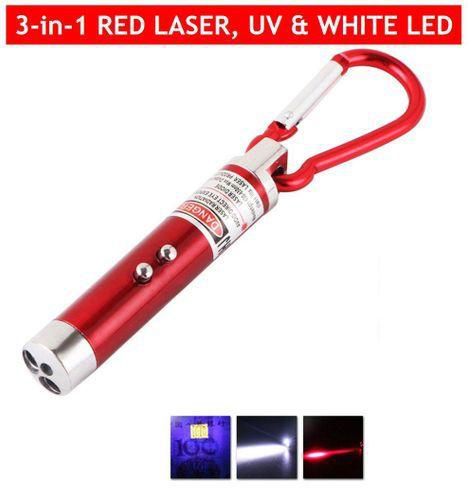 3in1 LED Laser Pen Pointer Flashlight Torch Beam Light Keychain- Red