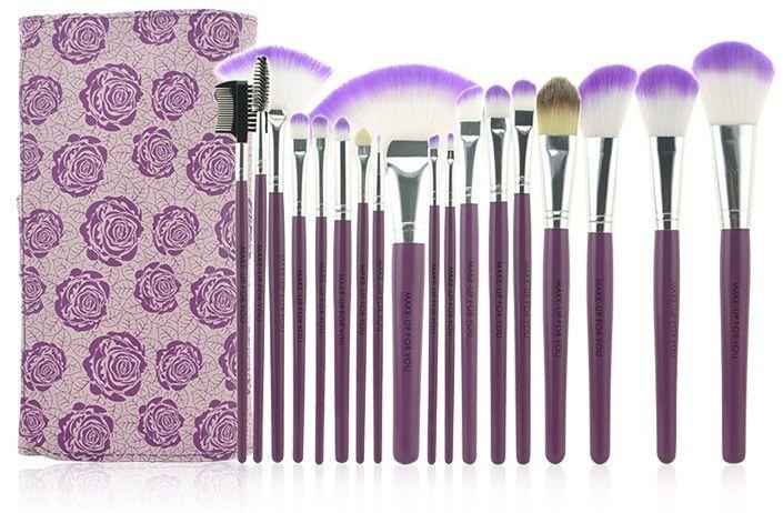 Etrends 18 Pcs Purple Handle Professional Makeup Brush Gift Set Kit with PU Leather Pouch Bag.