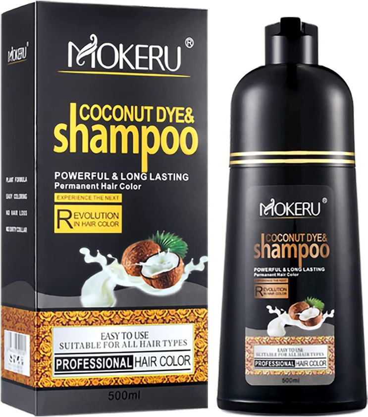 MOKERU Coconut Instant Light Brown Hair Dye Shampoo Unisex 3in1(17.6 Fl oz)