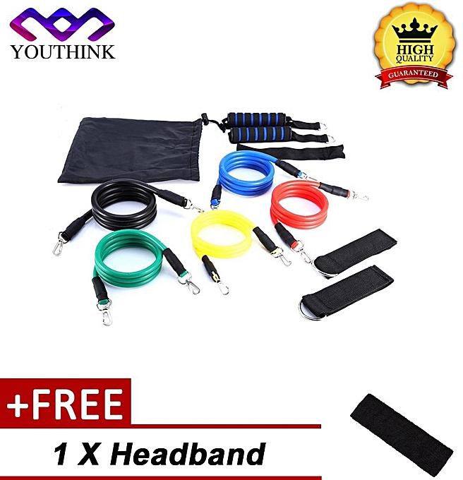 Generic [Buy 1 Get 1 Free Headband] 11pcs Elastic Resistance Training Exercise Bands Fitness Tube
